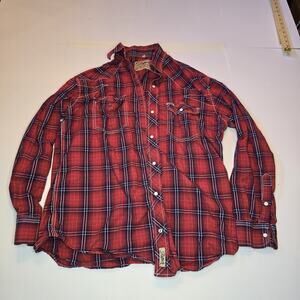 Rafter C Shirt Red Pro-Flex Performance Pearl Snap Western Mens L Red Plaid
